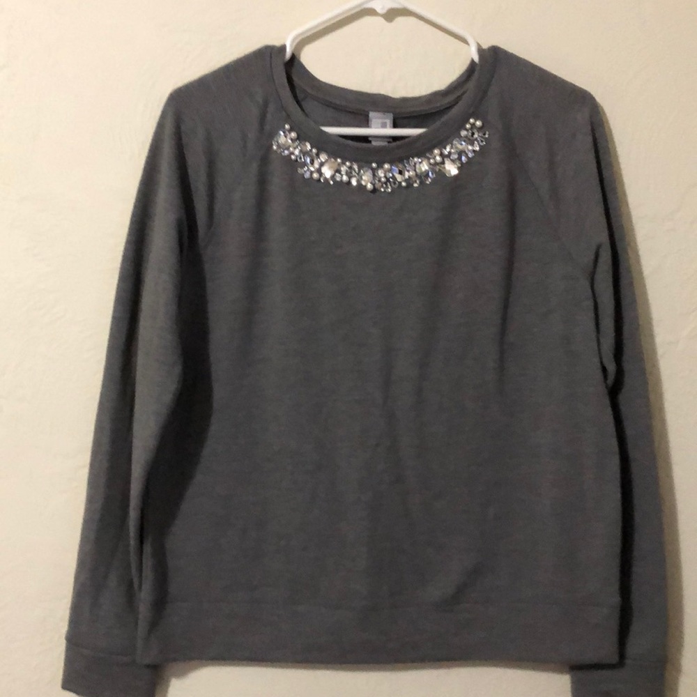 Long-Sleeved Sweater w/ Beaded Neckline